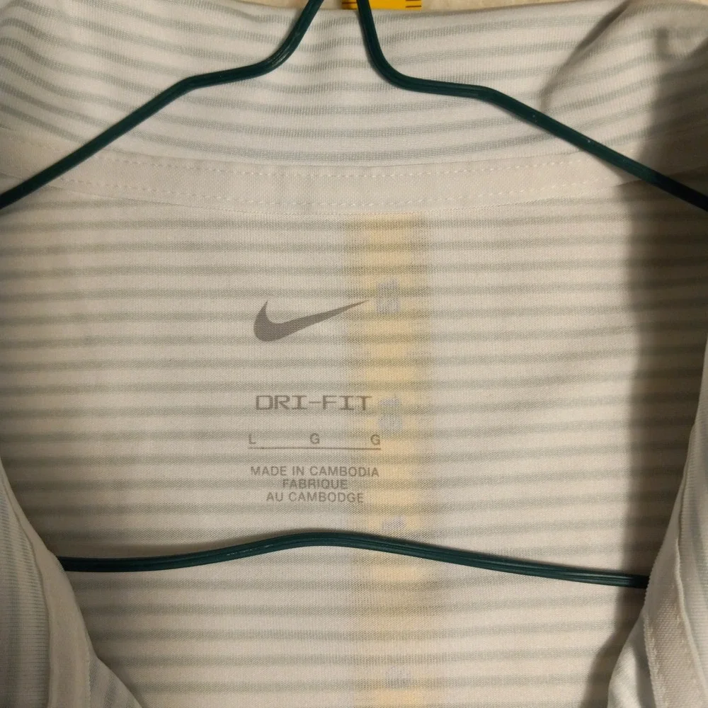 Nike Golf Dri-FIT UV Mens Large Striped Polo Shirt White Light Gray Short Sleeve